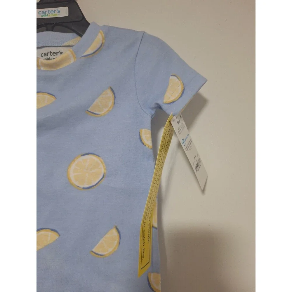 Carter's Child of Mine 2-Piece Cotton Knit Pajama Set 18M Blue Lemon Print